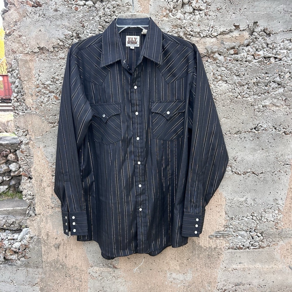 Ely Cattleman Men's Striped Western Cowboy Retro Casual Snap Button Shirt M